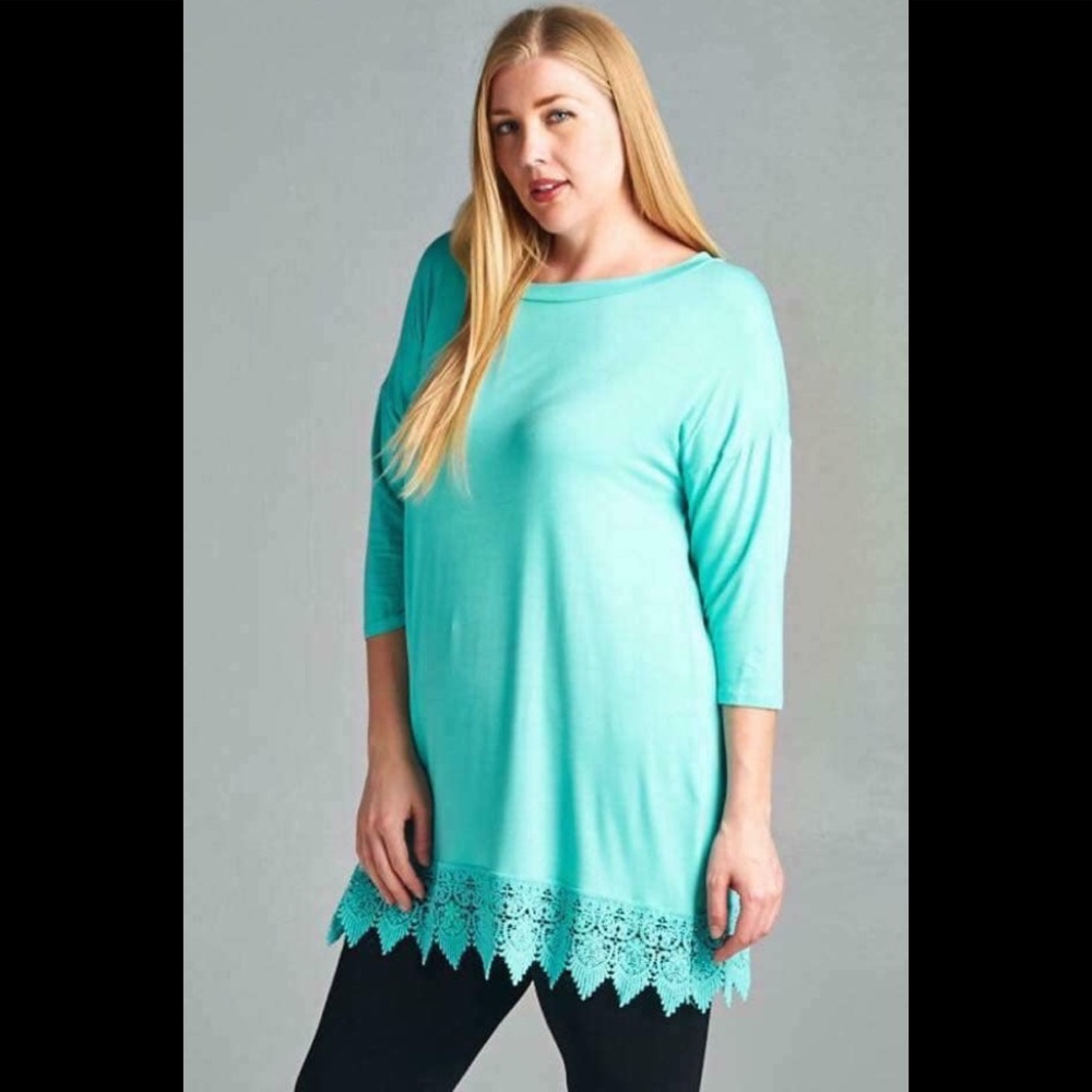 🆕💚EMERALD Brand!cotton crochet hemline detail, 3/4 sleeve tunic